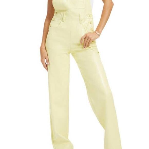 NWT Good American Faux Leather Straight Leg Overalls Key lime color Size 8 - Picture 6 of 10